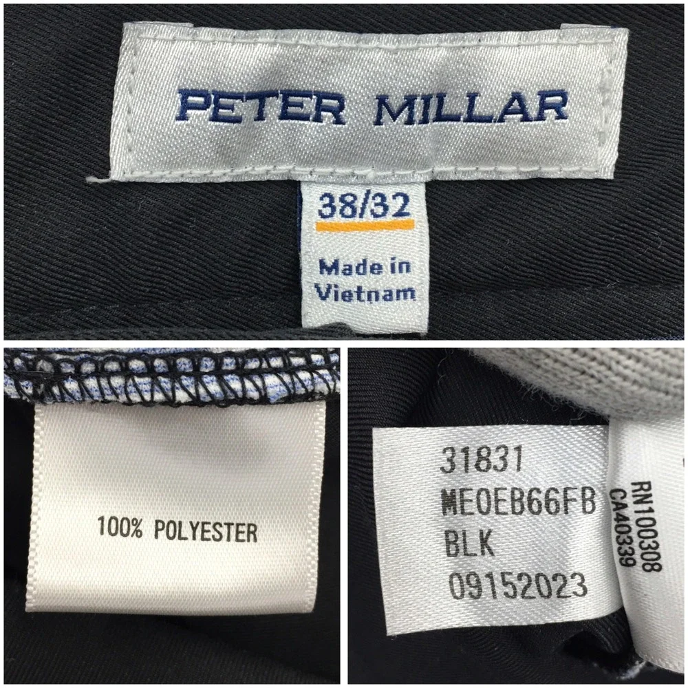 Peter Millar EB66 Performance Five-Pocket Pants Mens 38x32 Black Golf Trousers